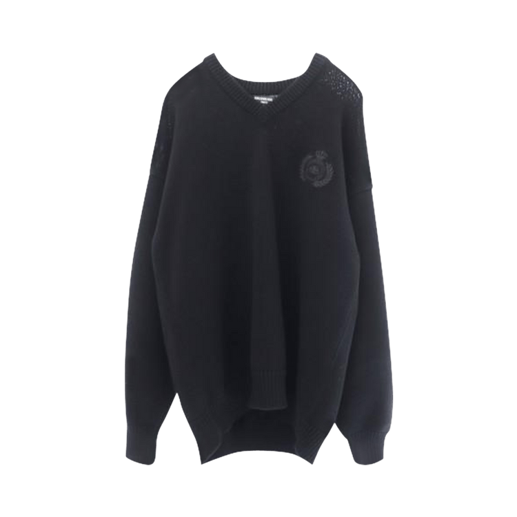 Balenciaga Braided Knit V-Neck Sweater "Black"