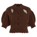 Simone Rocha Embellished Cropped Chunky Knit Cardigan "Chocolate/Clear"