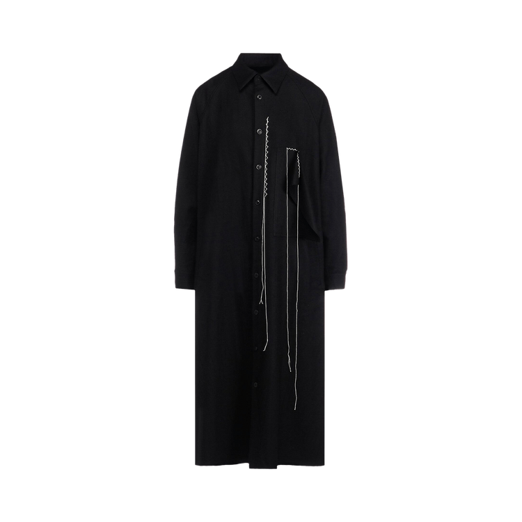 Y's Flannel Hand Stitched Shirt Dress 'Black'