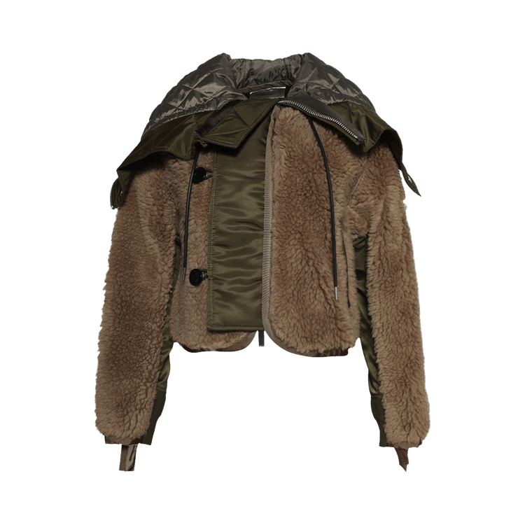 Sacai Faux Shearling Nylon Twill Blouson "Beige/Olive"