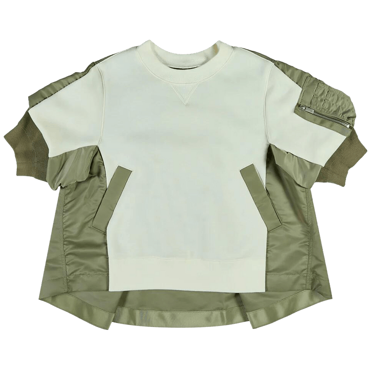 Sacai Nylon Twill Sponge Sweat Pullover "Ivory/Light Khaki"