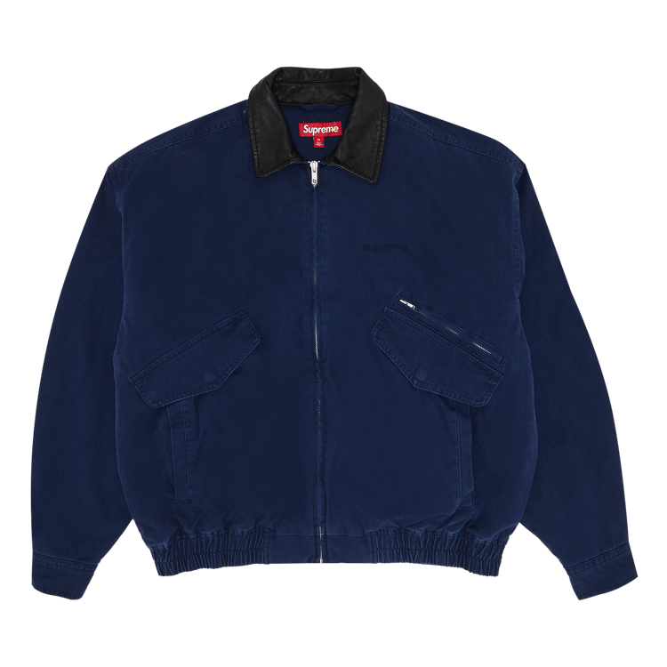 Supreme Leather Collar Utility Jacket "Navy"