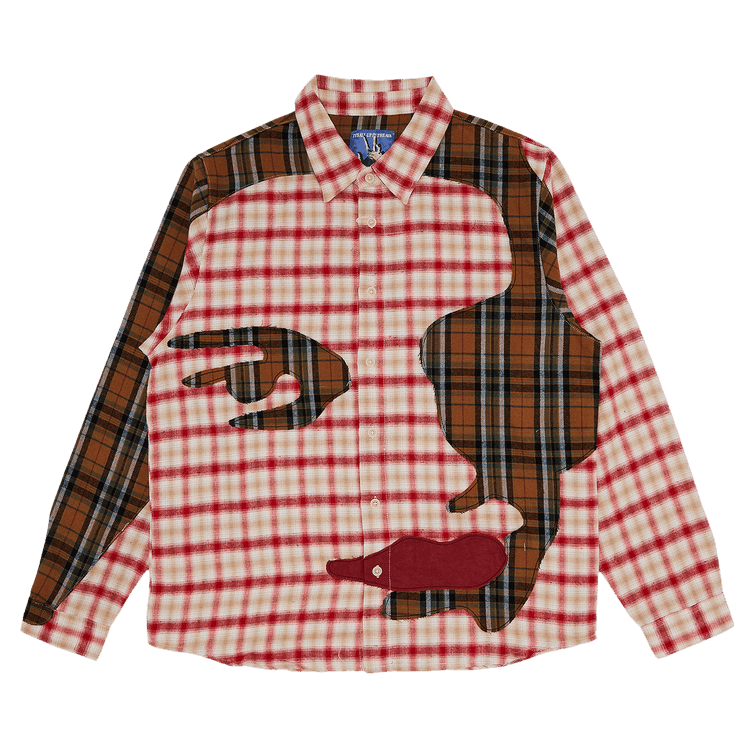 KidSuper Patchwork Face Flannel Shirt "Red"