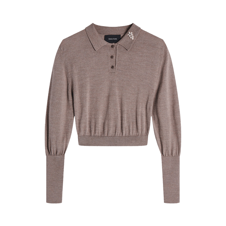 Simone Rocha Merino Silk Knit Polo Cardigan "Clay/Pearl/Clear"