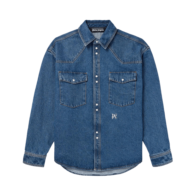 Palm Angels Monogram Denim Shirt "Light Blue/White"