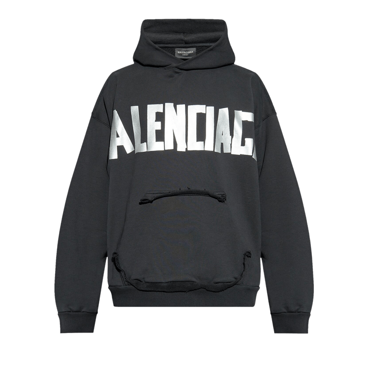 Balenciaga Ripped Pocket Hoodie "Faded Black/Silver"
