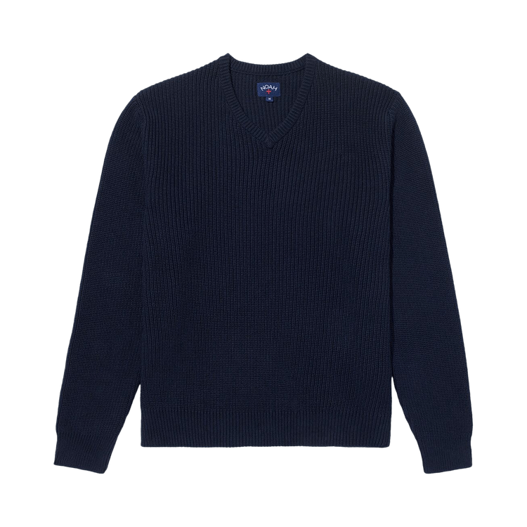 Noah V-Neck Shaker Stitch Sweater "Navy"