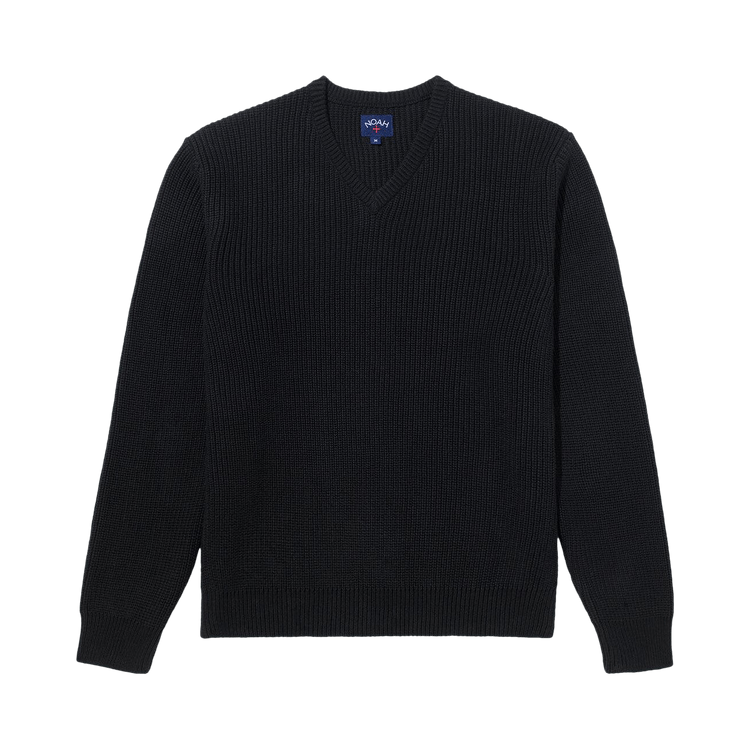 Noah V-Neck Shaker Stitch Sweater "Black"
