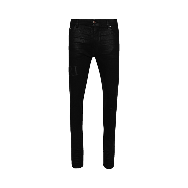 Amiri Serif Logo Wax Skinny Jean "Black"