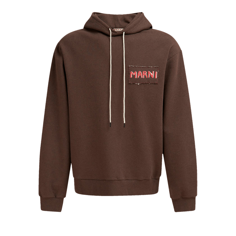 Marni Logo Printed Drawstring Hoodie "Coffee"