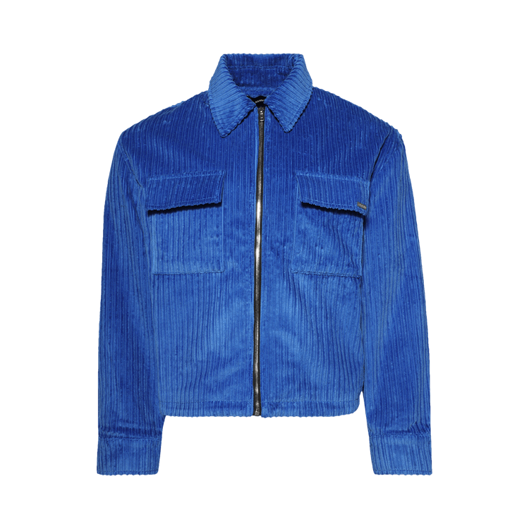 Nahmias Corduroy Long-Sleeve Boxy Zip Jacket "Azul"