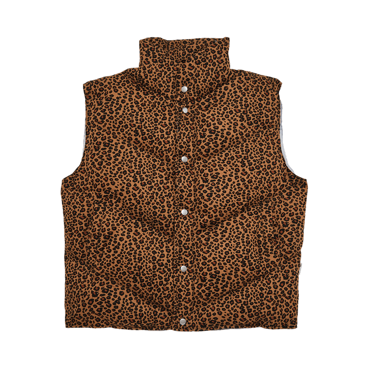 Advisory Board Crystals Camouflaged Puffer Vest "Brown Leopard Print"