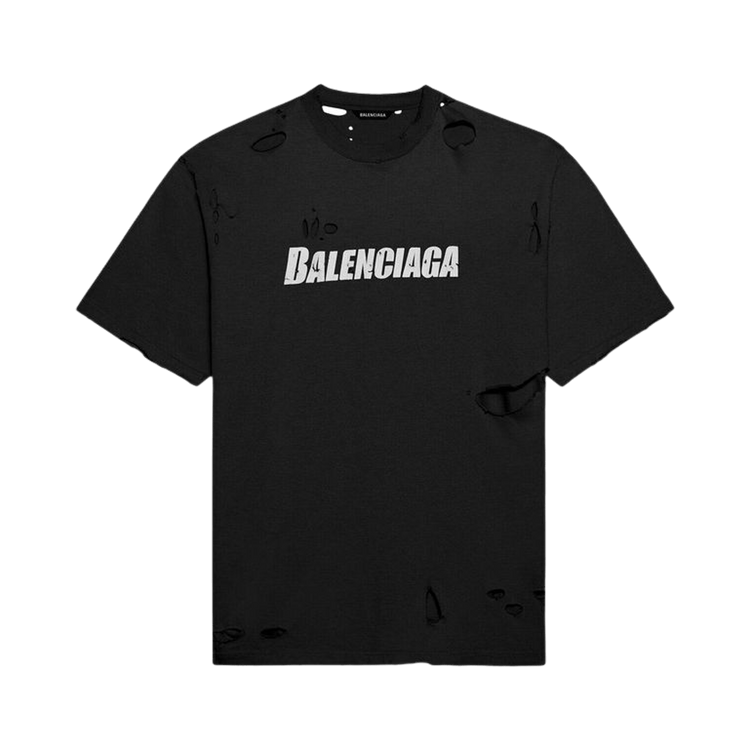 Balenciaga Caps Destroyed Flatground T-Shirt "Black"