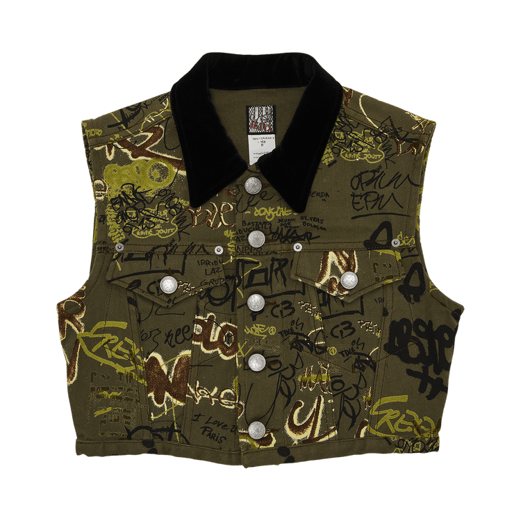 Jean Paul Gaultier Haute Jeanerie Graffiti Denim Vest "Green"