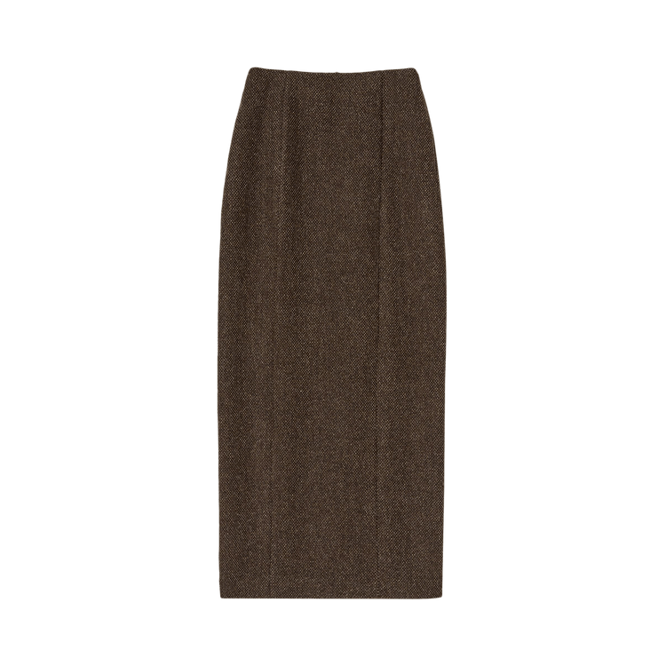 Auralee Lama Shetland Wool Tweed Skirt "Brown Tweed"