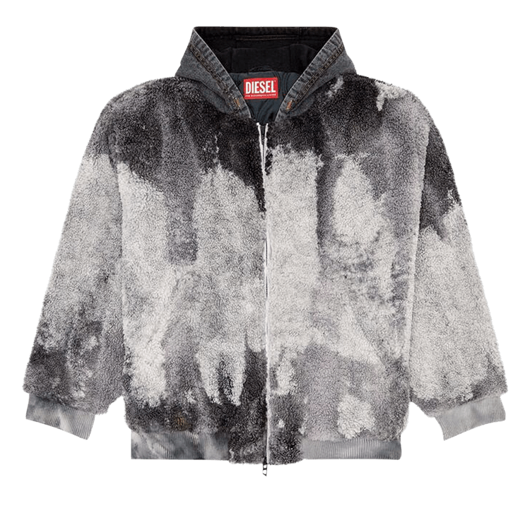 Diesel S-Depla Tie-Dyed Teddy Jacket With Denim Hood "Grey"