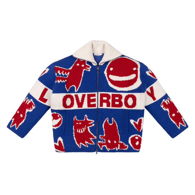 Charles Jeffrey Loverboy Knitted Puffer Jacket "Blue/Red"