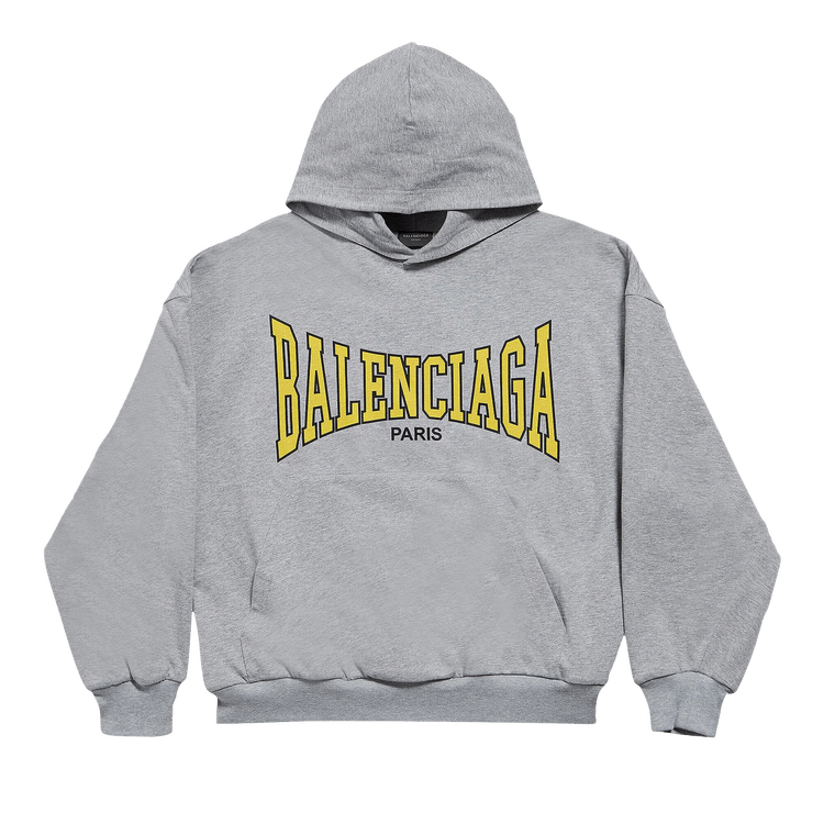 Balenciaga Logo Printed Hoodie "Heather Grey/Yellow"