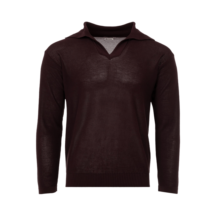 Bode Boxy Long-Sleeve Polo "Brown/Black"