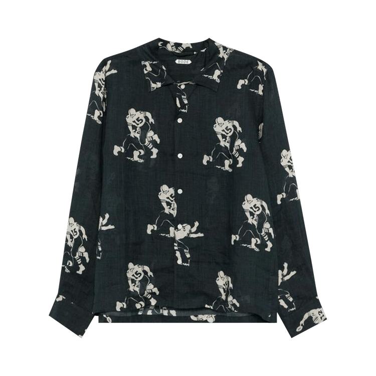 Bode Football Long-Sleeve Shirt "Black Cream"