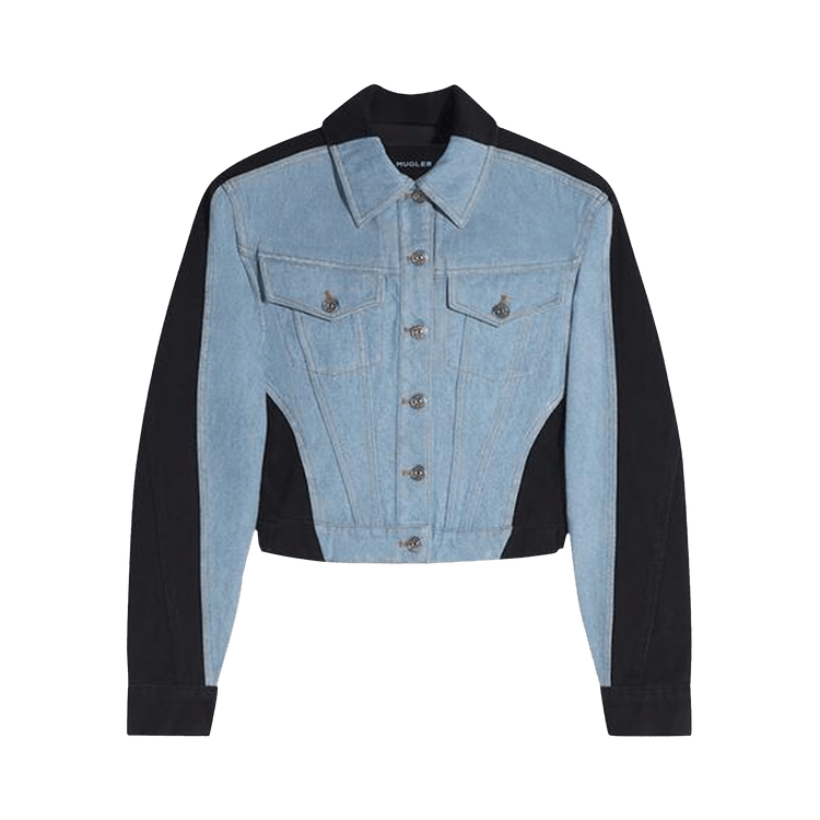 Mugler Bi-Tone Denim Jacket "Tokyo Blue/Black"
