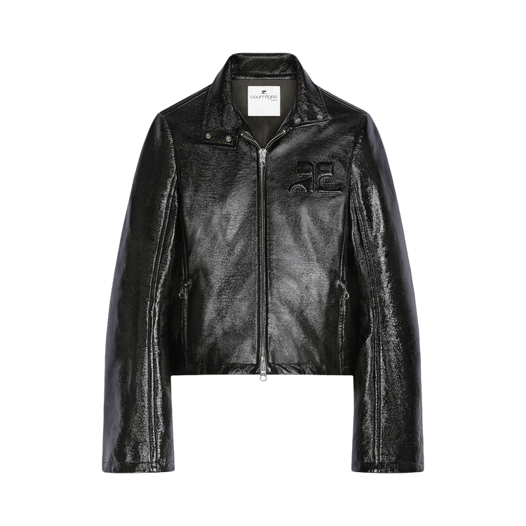 Courrèges Iconic Zipped Vinyl Biker Jacket "Black"