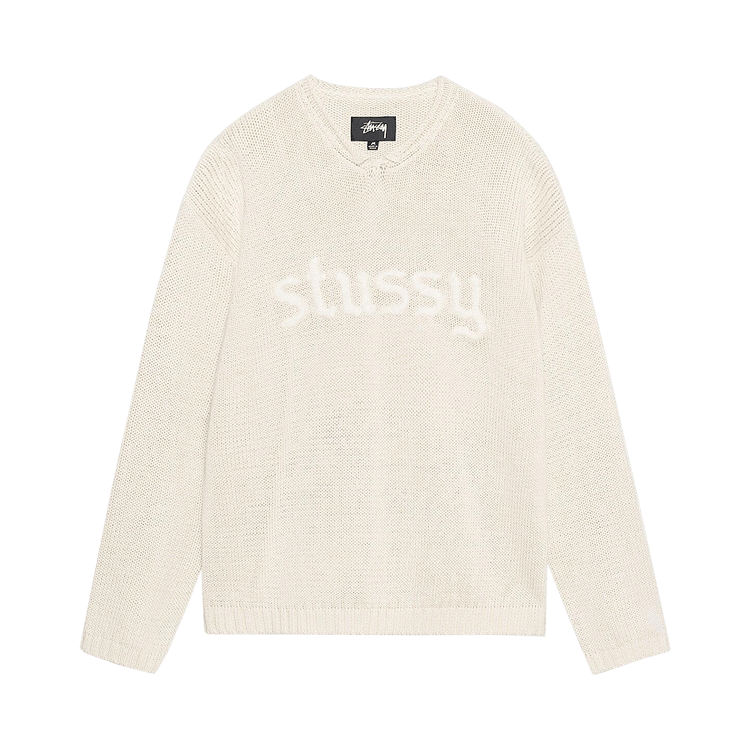Stussy Embroidered V Neck Logo Sweater "Natural"