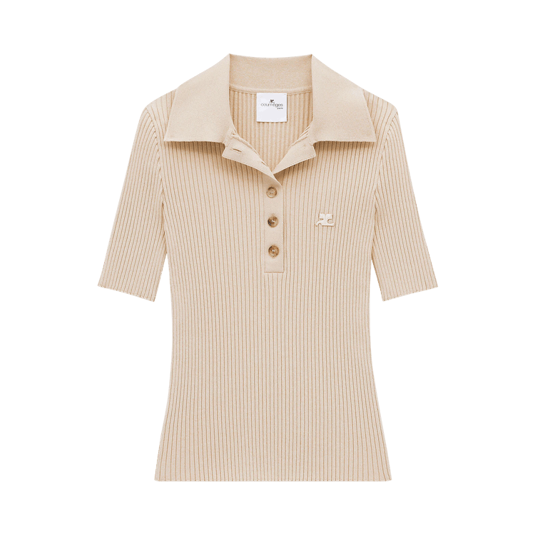 Courrèges Signature Rib Knit Polo "Cappuccino"