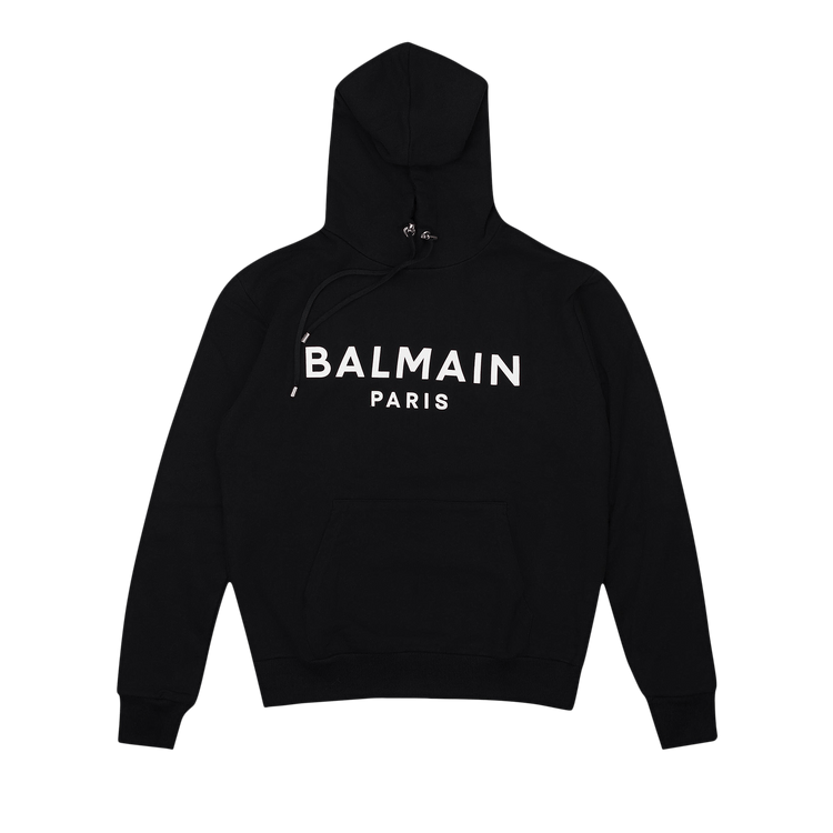 Balmain Logo Printed Drawstring Hoodie "Black/White"