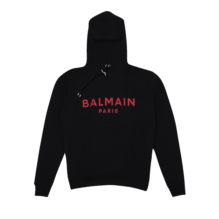 Balmain Logo Printed Drawstring Hoodie "Black/Red"
