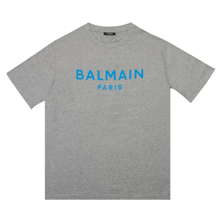 Balmain Logo T-Shirt "Grey/Sky Blue"