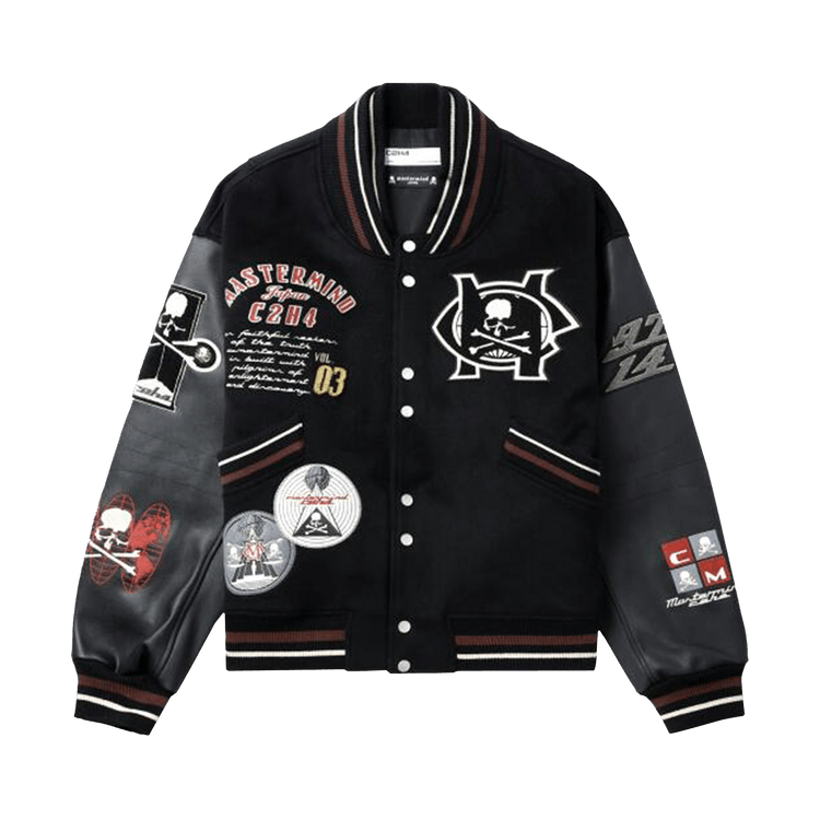 Mastermind Japan x C2H4 Curvilinear Varsity Jacket "Silent Black"
