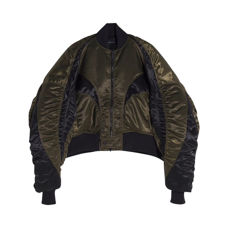 Mugler Satin Bomber Jacket "Military/Black"