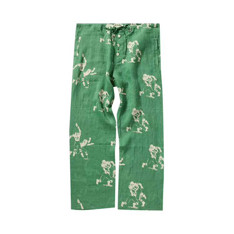Bode Football Silhouette Pajama Pants "Green/Cream"