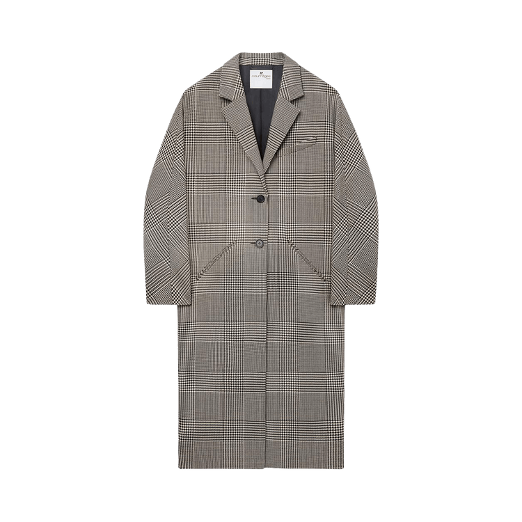 Courrèges Cocoon Prince Of Wales Long Coat "Sand/Mud Brown"