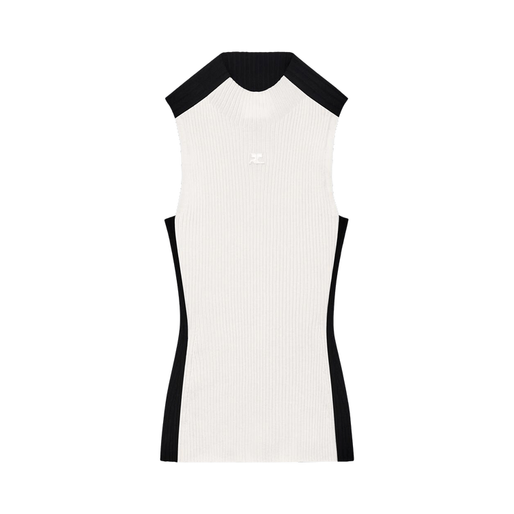Courrèges Contrast Frame Rib Knit Top "Blanc/Black"