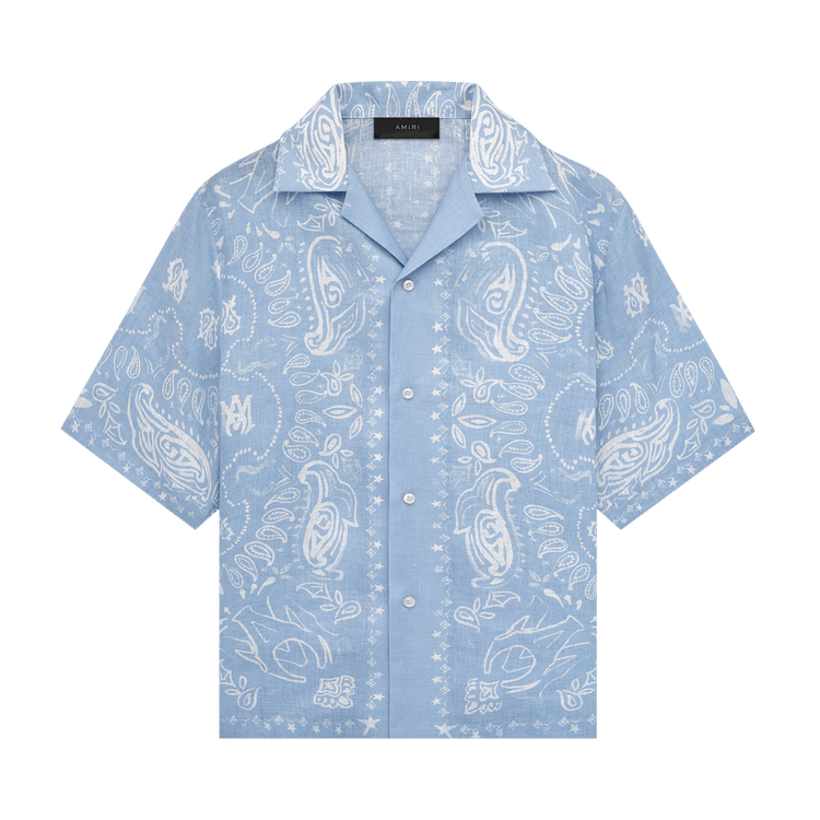 Amiri Bandana Watercolor Camp Shirt "Cerulean"