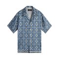 Nahmias Tiled Short-Sleeve Silk Shirt "Blue"