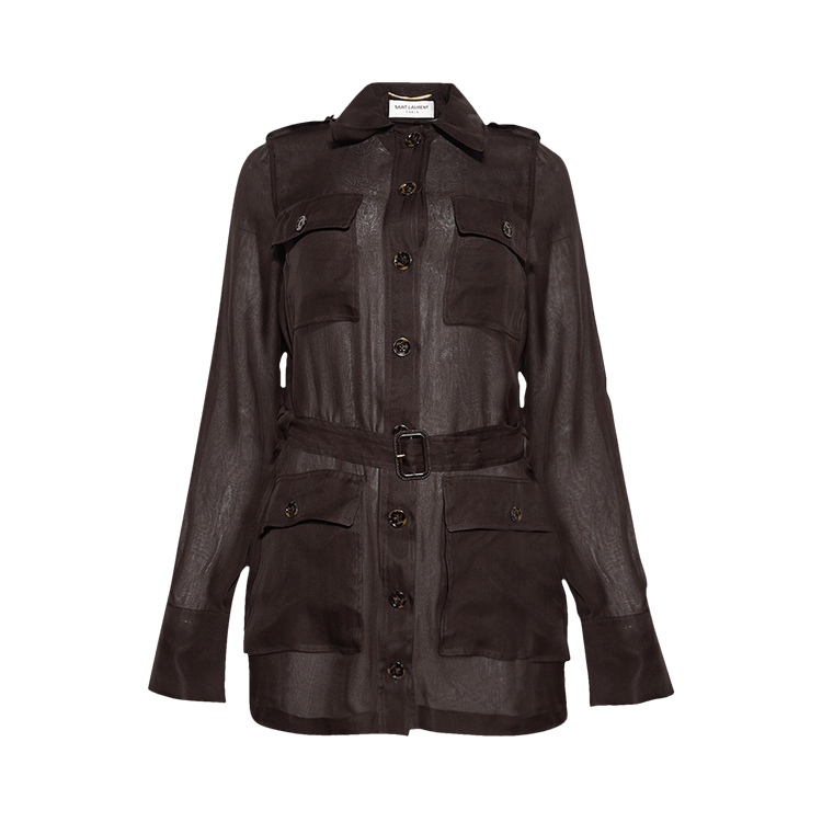 Saint Laurent Chiffon Shirt Dress "Chocolat"