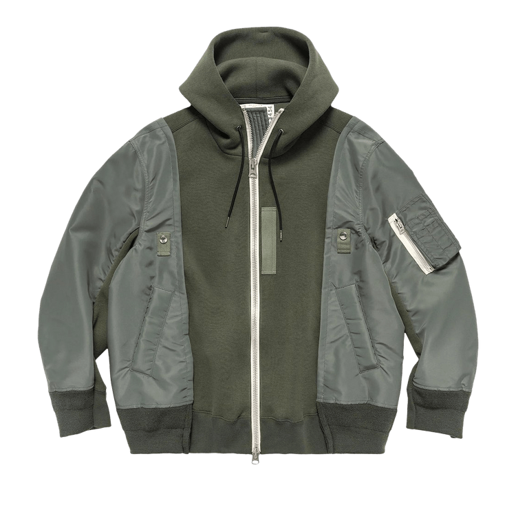 Sacai Nylon Twill x Sponge Sweat Hoodie "B/Khaki"