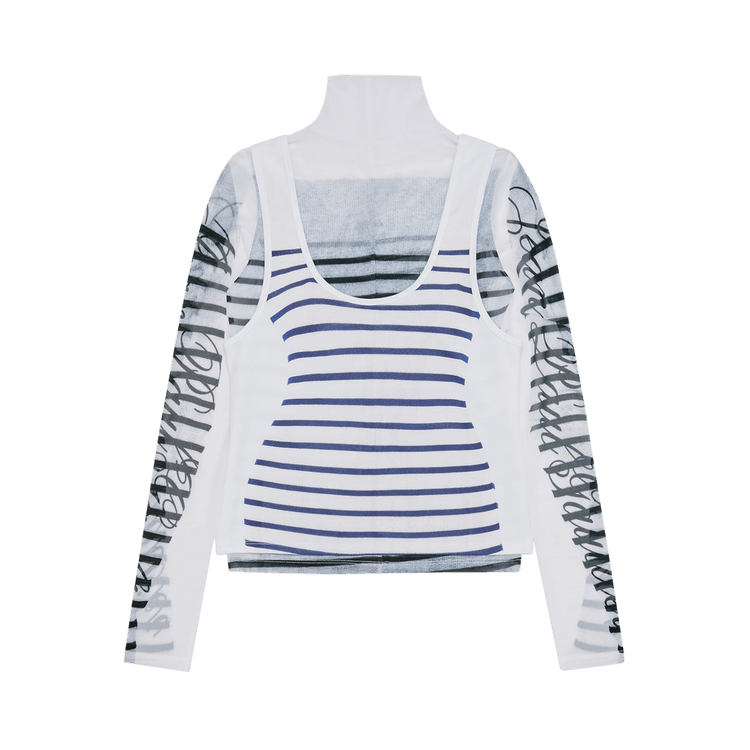 Jean Paul Gaultier Spandex And Mesh Long-Sleeve Top "White/Navy/Black"