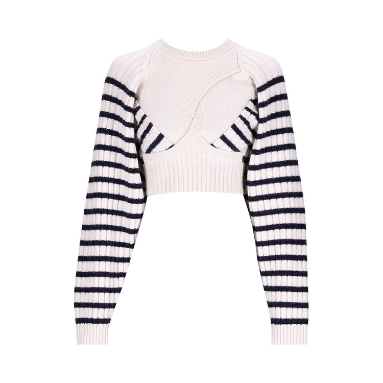 Jean Paul Gaultier Long-Sleeve Crop Pullover "White/Navy"