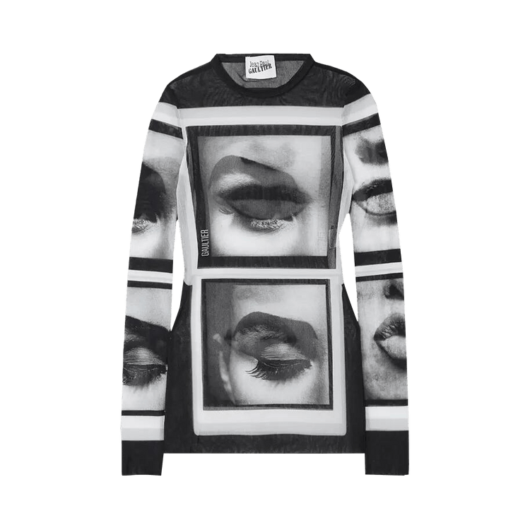 Jean Paul Gaultier Mesh Long-Sleeve Top "Black/Grey/White"