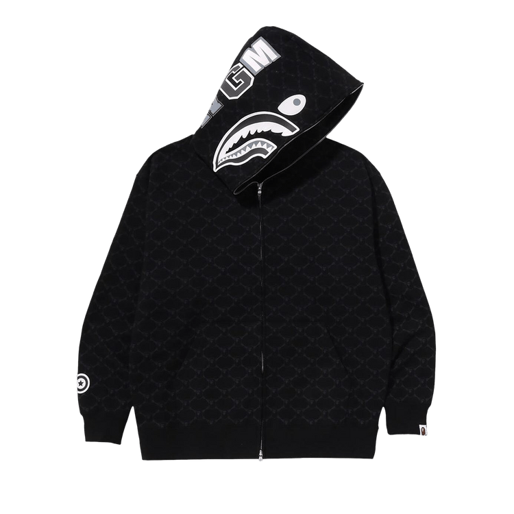 BAPE College Monogram Relaxed Fit Shark Full Zip Hoodie "Black"