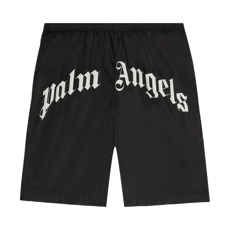 Palm Angels Curved Logo Swimshorts "Black/Off White"