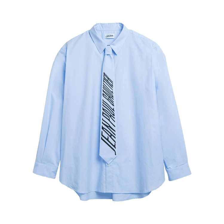Jean Paul Gaultier Popeline Shirt With Printed Tie "Blue"