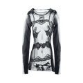 Jean Paul Gaultier Body Lace Mariniere Printed Mesh Top "Black"