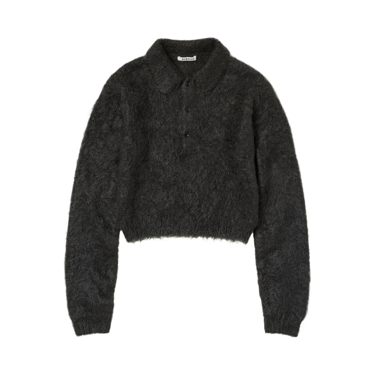 Auralee Brushed Super Kid Mohair Knit Short Polo "Ink Black"