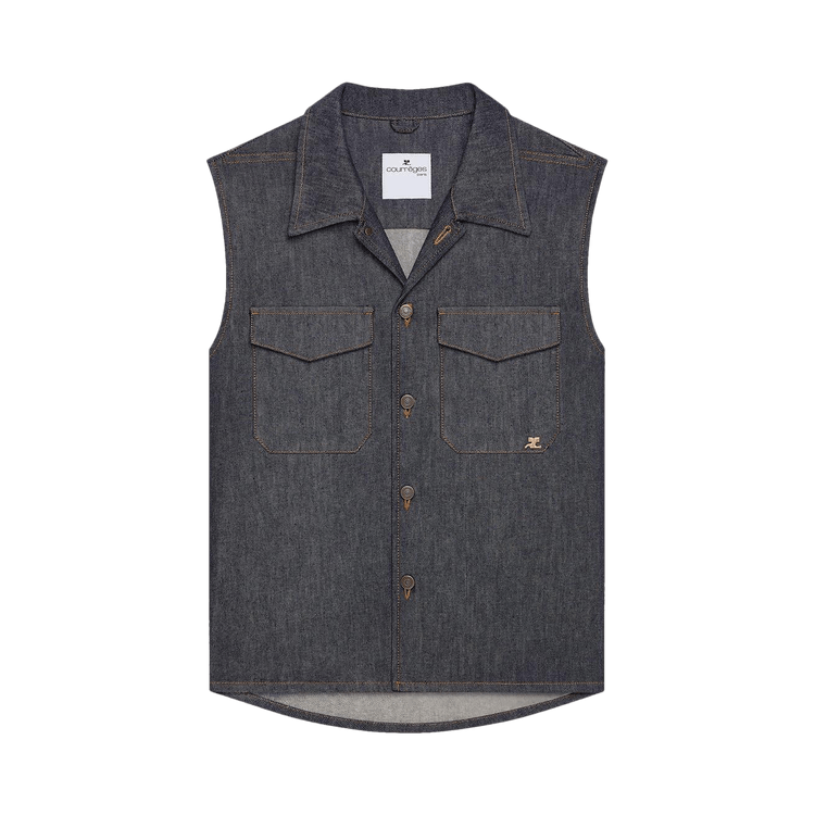 Courrèges Utility Denim Sleeveless Shirt "Dark Heather Grey"