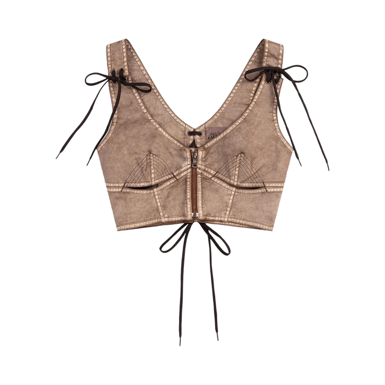 Jean Paul Gaultier x KNWLS Laced Branded Patch Sleeveless Crop Top "Brown/Ecru"